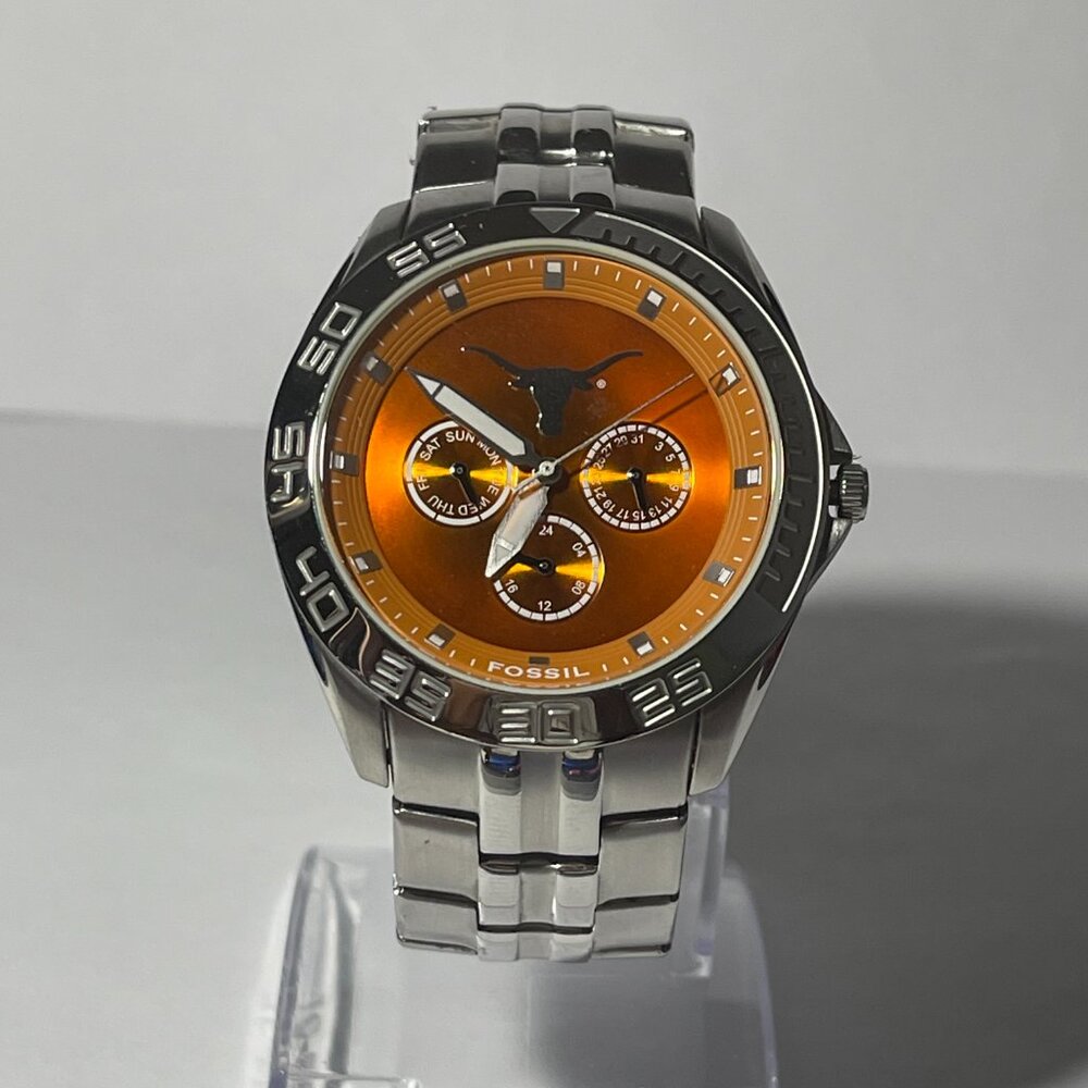Texas Longhorns NCAA Stainless-Steel Chronograph Watch by Fossil NEW (RARE)